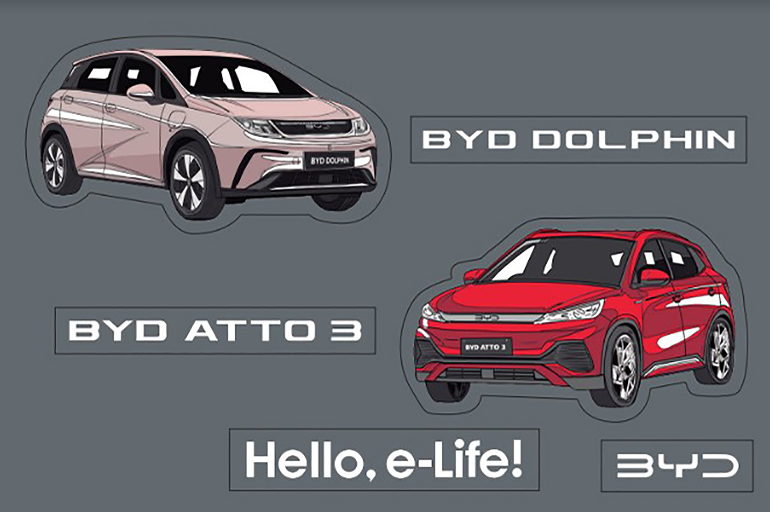 BYD ATTO 3とBYD DOLPHINのイラスト