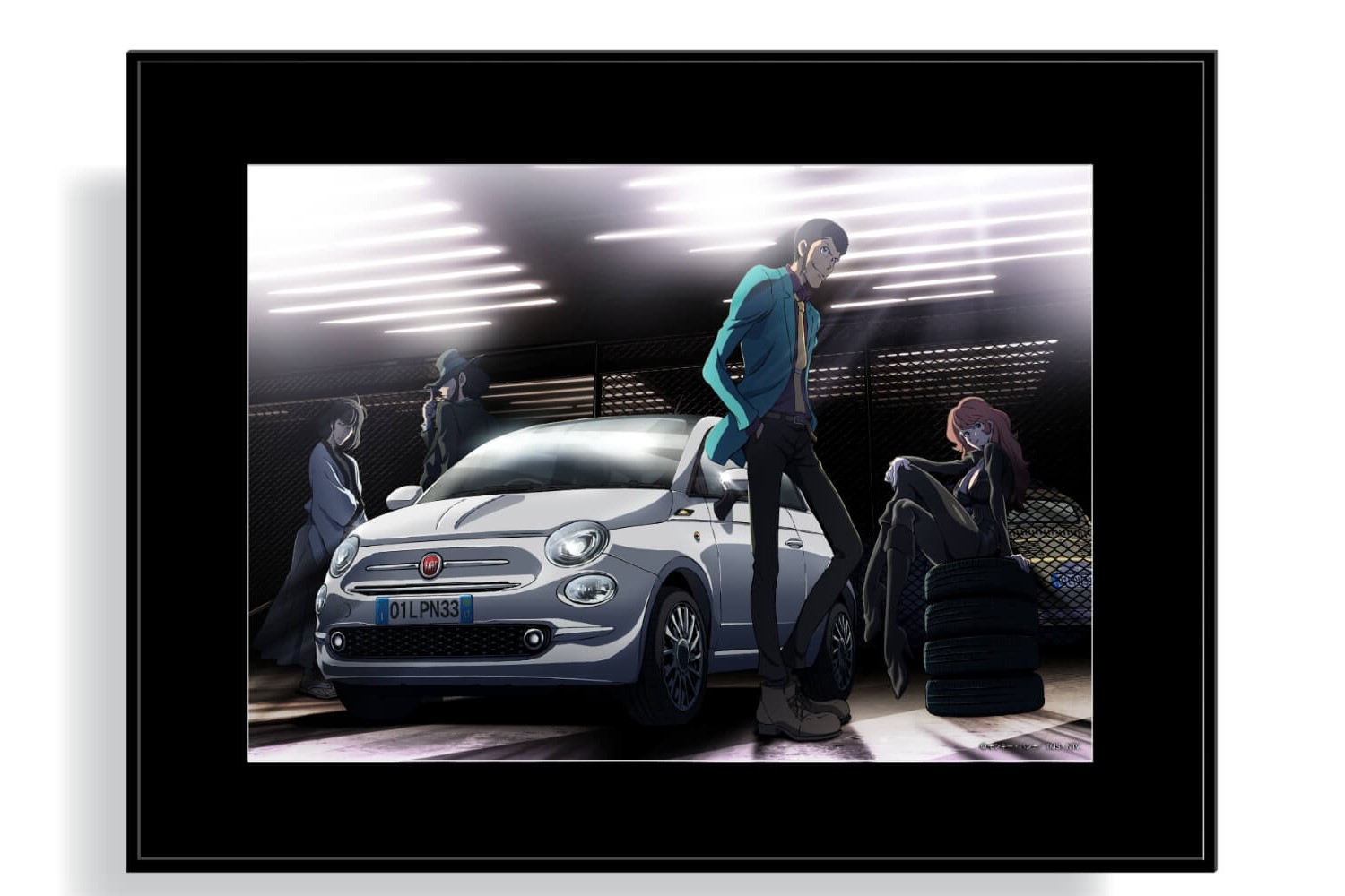 「FIAT × LUPIN THE Ⅲ GET THE TREASURE」の500賞でもらえる額装されたイラストのイメージ