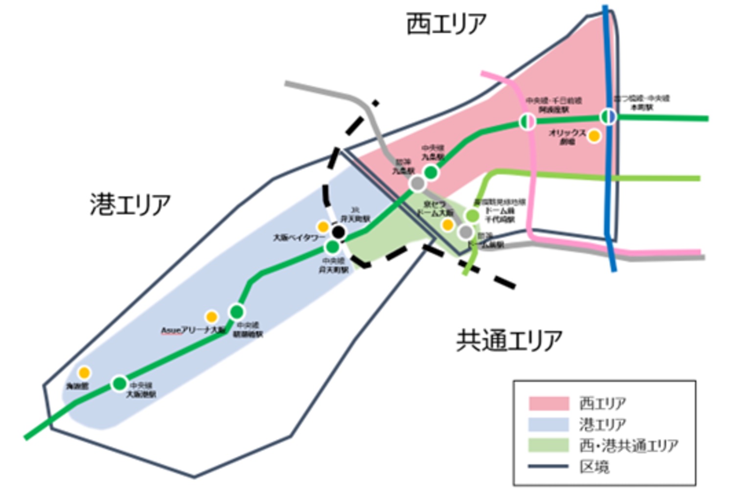 2025年1月27日から大阪メトロが運行を開始するオンデマンド方式の小型EVバスの運行エリアマップ