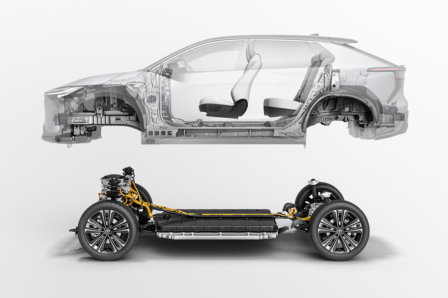 トヨタbZ4Xのボディとベアシャシー