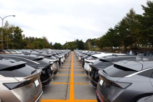会場を埋め尽くした圧倒的な数のEVが並ぶ。